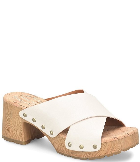 Kork-Ease Tatum Leather Wood Heel Platform Slide Sandals