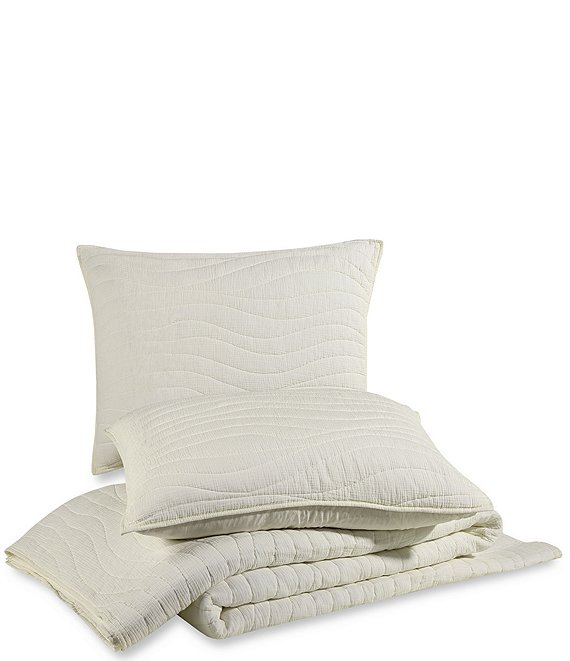 Color:Cream - Image 1 - Gauze Wave Quilted Pattern Coverlet Mini Set