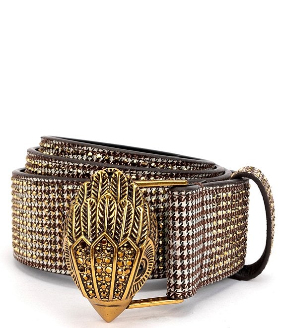 Kurt Geiger London 38mm Crystal Houndstooth Belt, Gold - Image 1