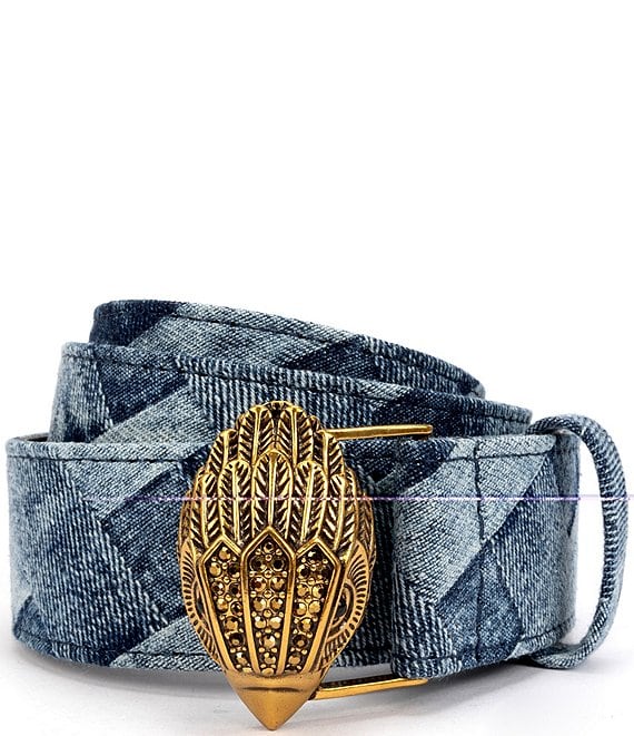 Kurt Geiger London 38mm Patchwork Denim Eagle Motif Wide Belt