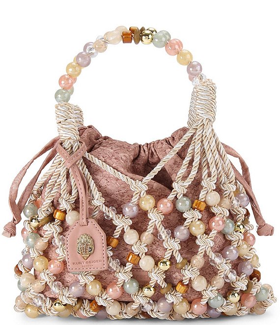 Kurt Geiger London Beaded Woven Macrame Rope Drawstring Bucket Bag