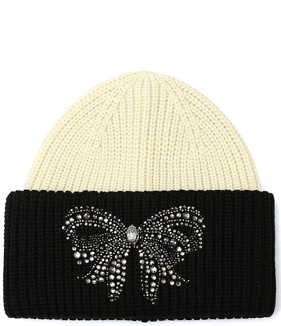 Kurt Geiger London Belgravia Bow Colorblock Beanie, Black Bone - Image 1