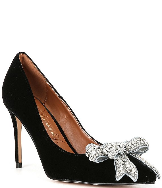 MARC JACOBS Black Velvet Peep Toe Heels with Bow and Silver Detailing – The  Paper Bag Princess Vintage