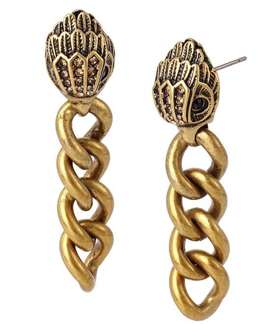 Color:Antique Gold - Image 1 - Eagle Curb Chain Linear Earrings