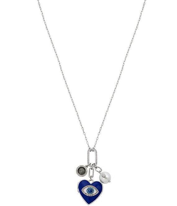Color:Blue - Image 1 - Evil Eye Heart Charm Long Pendant Necklace