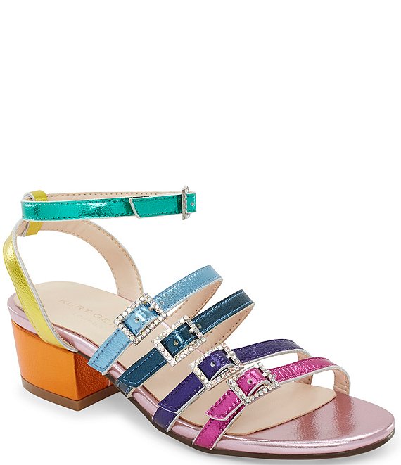 Color:Multi - Image 1 - Girls' Piera Rainbow Embellished Buckle Platform Sandals (Youth)