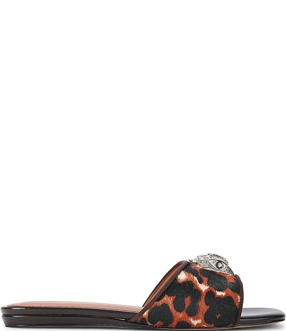 Kurt Geiger London Kensington Leopard Eagle Ornament Flat Slip-On Sandals