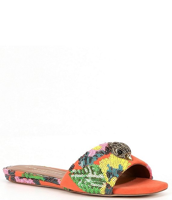 Color:Orange - Image 1 - Kensington Sequin Floral Flat Slides