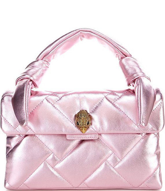 Color:Light Pastel Pink - Image 1 - Pink Metallic Quilted Leather Bow Top Handle Crossbody Bag