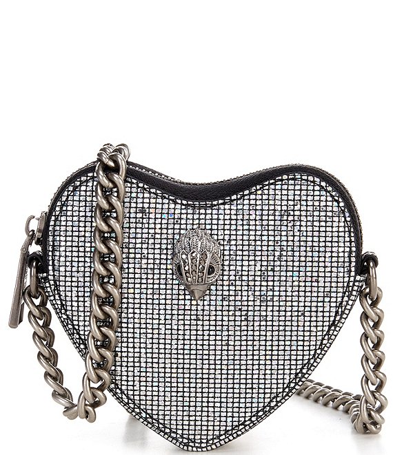 Color:Silver - Image 1 - Micro Sparkle Rhinestone Heart-Shaped Crossbody Bag