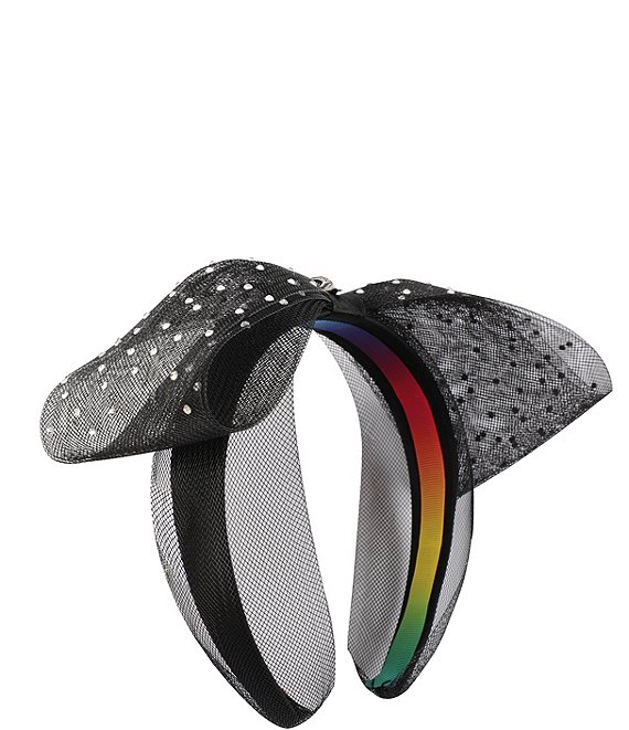 Color:Black - Image 1 - Oversized Mesh Bow Crystal Headband