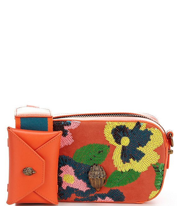 Color:Orange - Image 1 - Shoreditch Sequined Bright Floral Small Camera Crossbody Bag