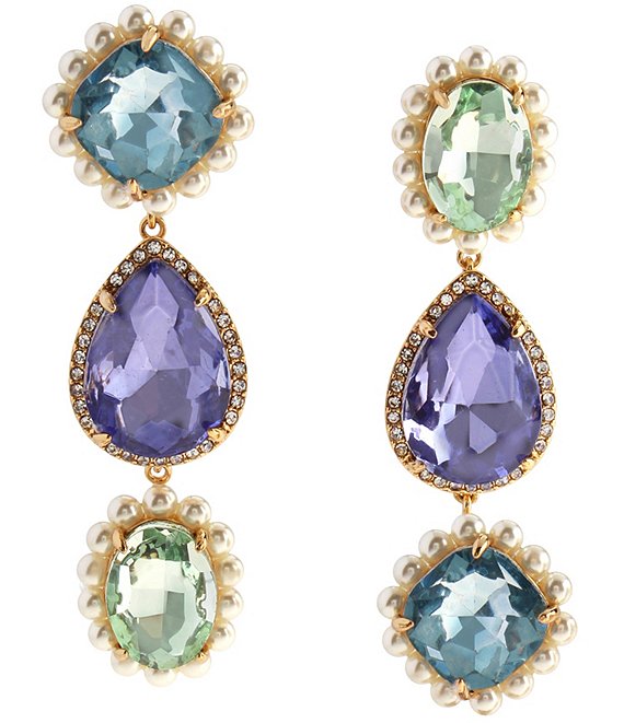 Kurt Geiger London Signature Eagle Pearl Candy Gemstone Statement Linear Earrings