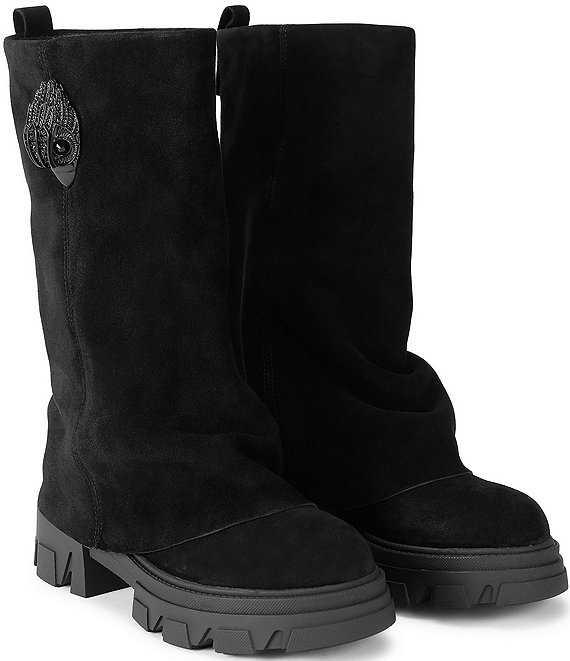 Kurt Geiger London Stomp Foldover Suede Mid Calf Biker Boots