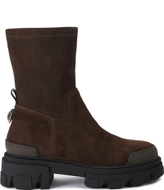 Kurt Geiger London Stomp Sock Suede Eagle Ornament Chunky Mid Calf Boots