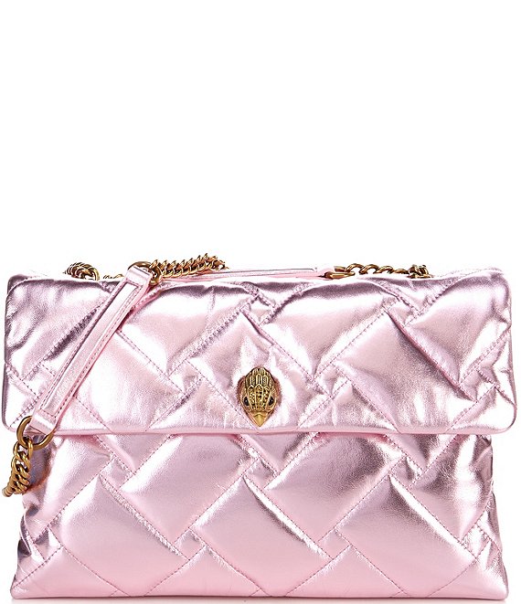 Color:Light Pastel Pink - Image 1 - XXL Pink Metallic Soft Quilted Leather Shoulder Bag