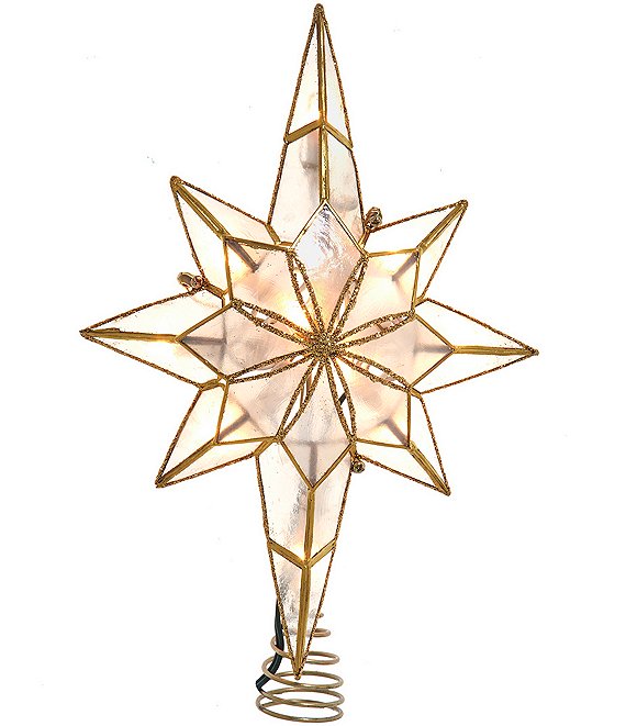 Kurt Adler 10-Light Capiz Treetop, Gold Glitter Star, 9.5, 1 - Fry’s