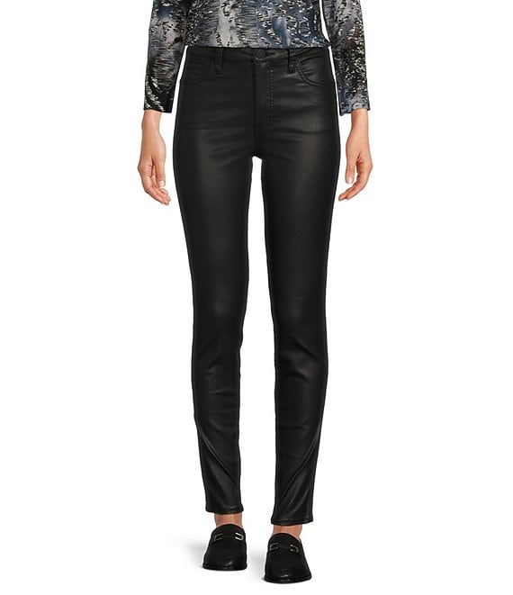 Color:Black - Image 1 - Mia High Rise Fab Ab Toothpick Skinny Leg Coated Denim Jeans
