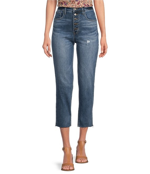 KUT from Kloth | High Jeans Rachael the Rise Mom Technique Hem Raw Fab Exposed Button-Fly Dillard\'s Ab