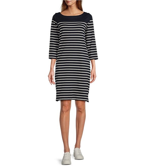 Boat neck three quarter sleeve dress clearance