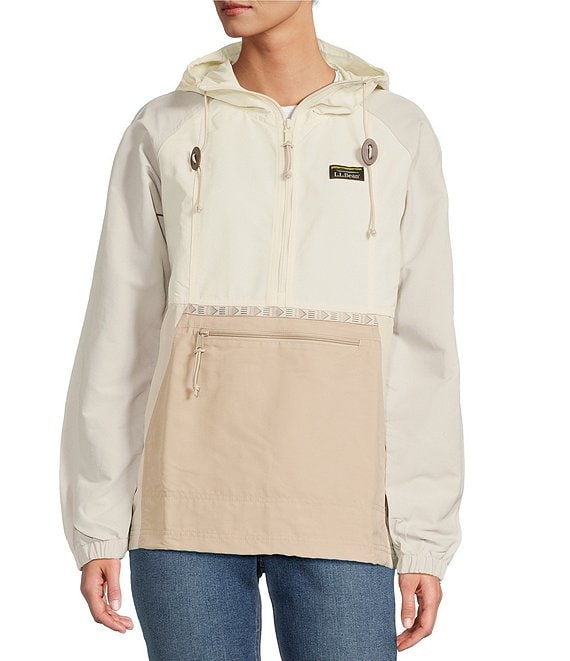 L.L.Bean Mountain Classic Color Block Anorak Jacket, Paper White/Putty - Image 1
