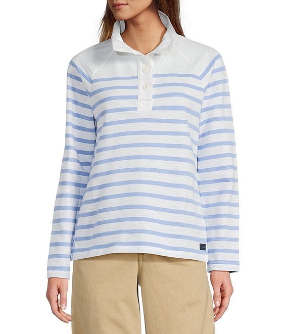 L.L.Bean Peaks Island Stripe Mock Neck Long Sleeve Pullover Sweater