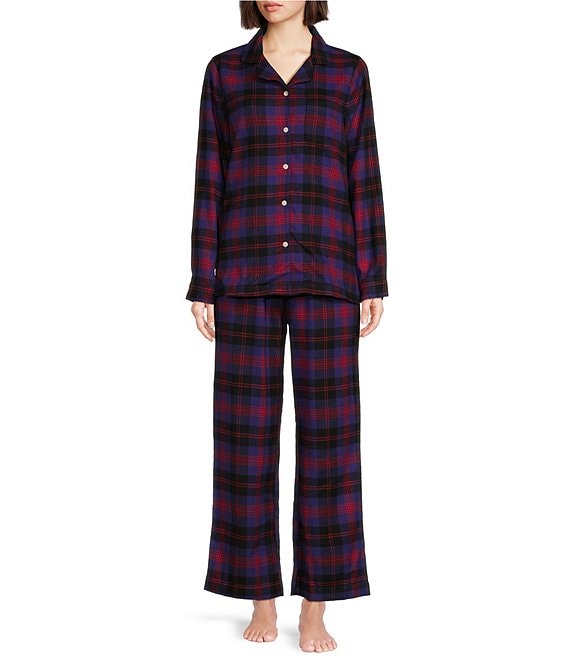 L.L.Bean Scotch Plaid Long Sleeve Notch Collar Holiday Flannel Pajama Set Dillard s