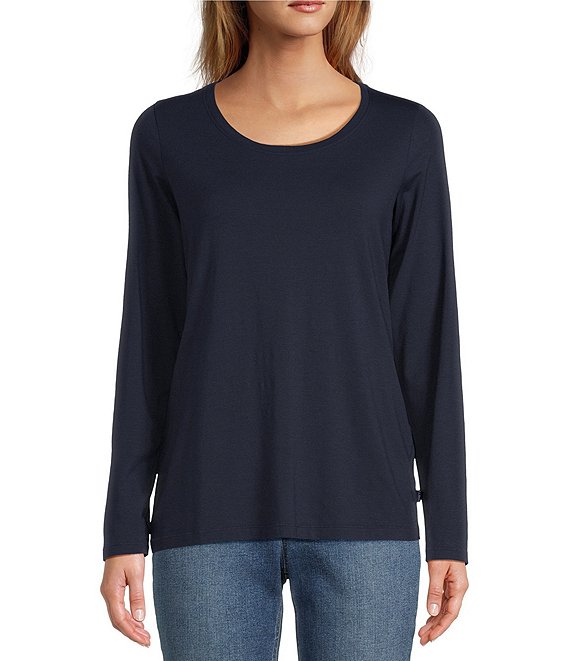 L.L.Bean Soft Stretch Knit Supima® Cotton Blend Scoop Neck Long Sleeve ...