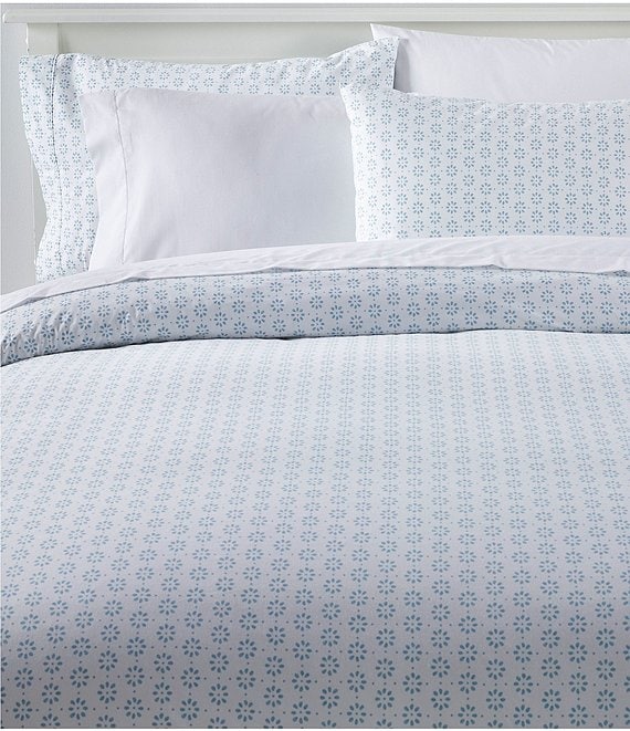 L.L.Bean Sunwashed Percale Daisy Flower Stenciled Print Comforter