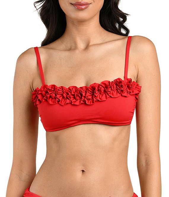 La Blanca Solid Ruffle Bandeau Bikini Top