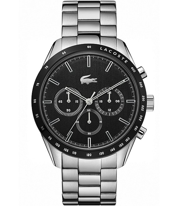 Color:Silver - Image 1 - Men's Boston Chronograph Black Dial Stainless Steel Bracelet Watch