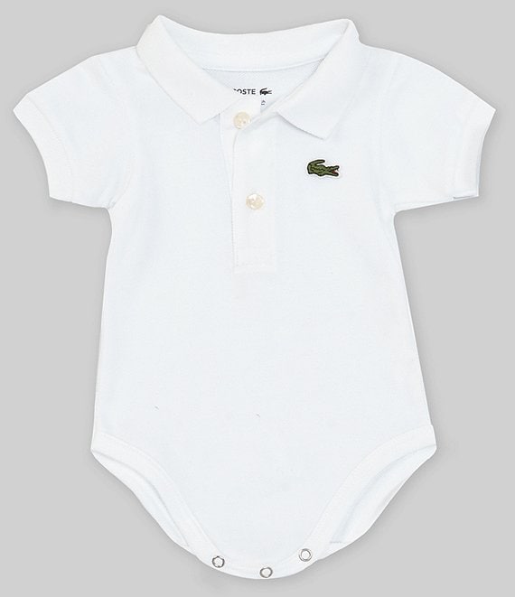 Color:White - Image 1 - Baby 6-12 Months Organic Cotton Pique Polo Short Sleeve Bodysuit