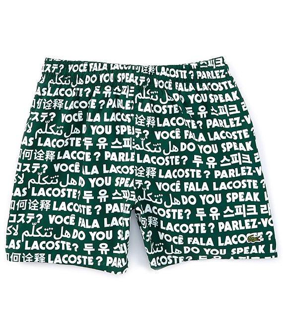 Lacoste Big Boys 8-16 AOP Do You Speak Lacoste Drawstring Swim Shorts
