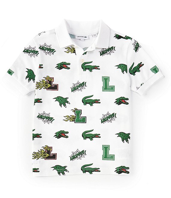 Color:White - Image 1 - Little Boys 2T-6T Short-Sleeve Holiday Comic Effect Crocodile-Print Pique Polo Shirt