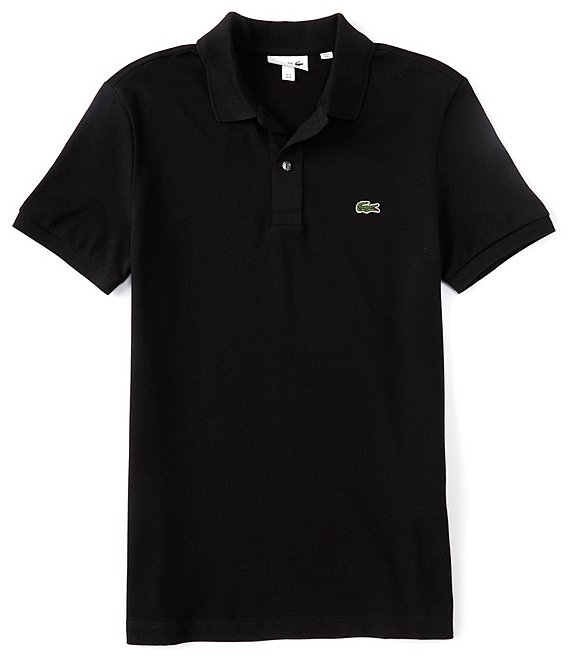 Color:Black - Image 1 - Slim Fit Pique Short Sleeve Polo Shirt