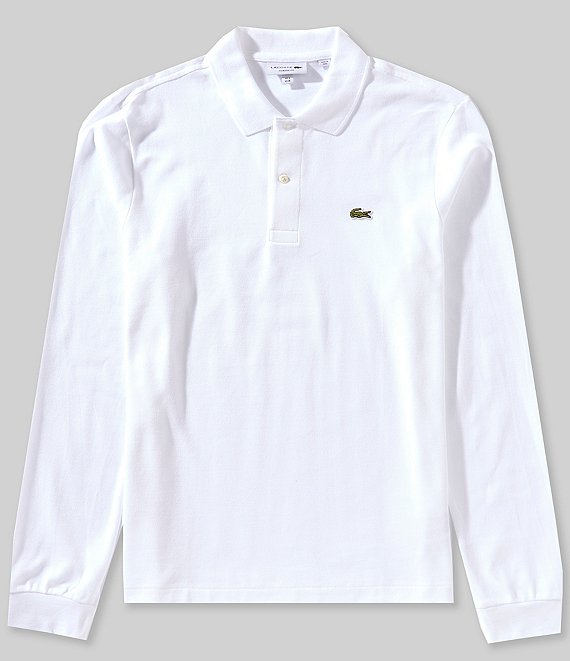 Lacoste Solid Long Sleeve Polo Shirt, White - Image 1