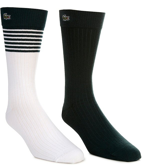Lacoste Striped Cotton Blend Crew Socks 2-Pack