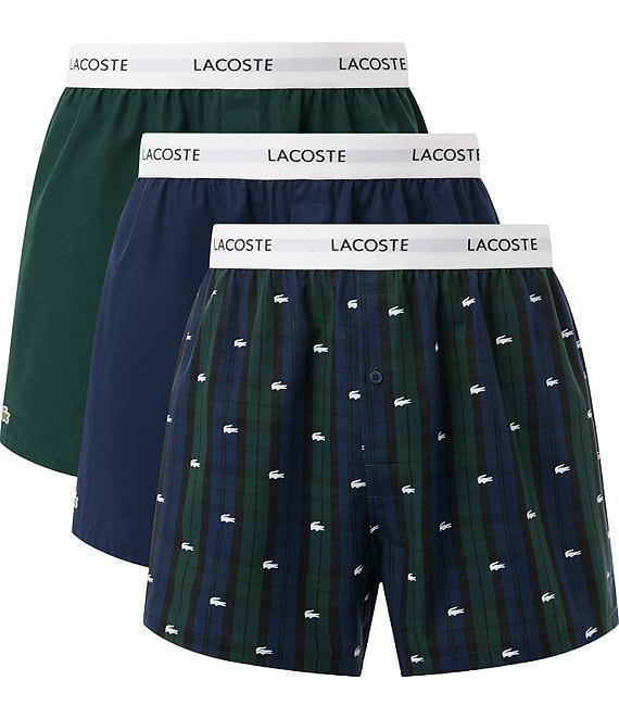 Lacoste Woven 3-Pack Boxers, Navy Blue/Navy Blue - Image 1