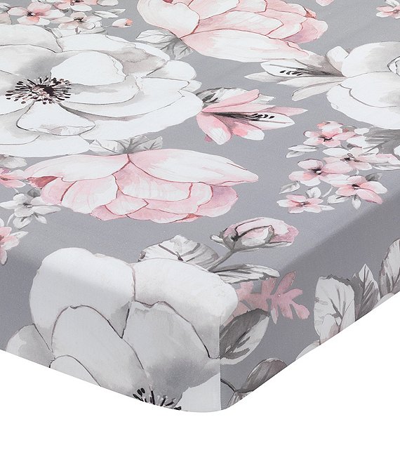 Color:Multi - Image 1 - Signature Botanical Baby Watercolor Floral Cotton Fitted Crib Sheet
