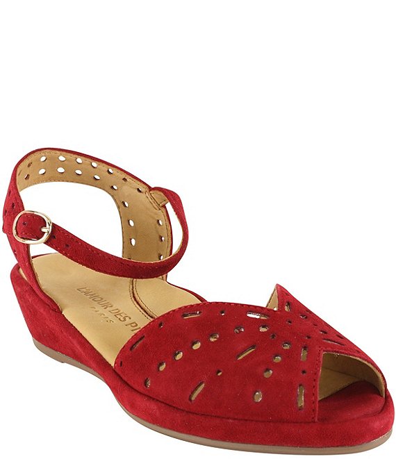 Color:Scarlet - Image 1 - Brenn Suede Wedge Sandals