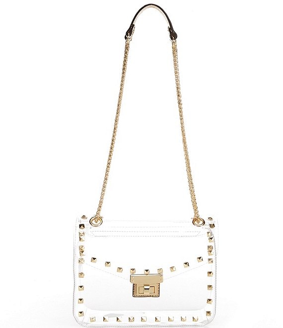 Color:Clear - Image 1 - Clear Lock with Studs Crossbody Bag