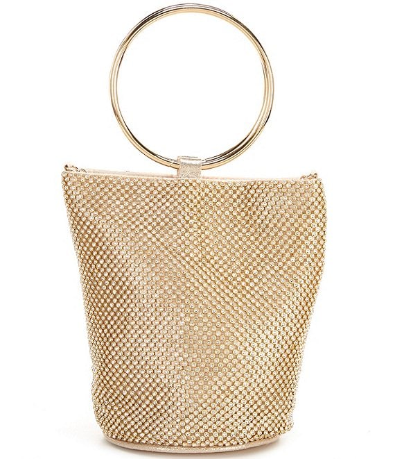Color:Gold - Image 1 - Crystal Mesh Top Handle Clutch