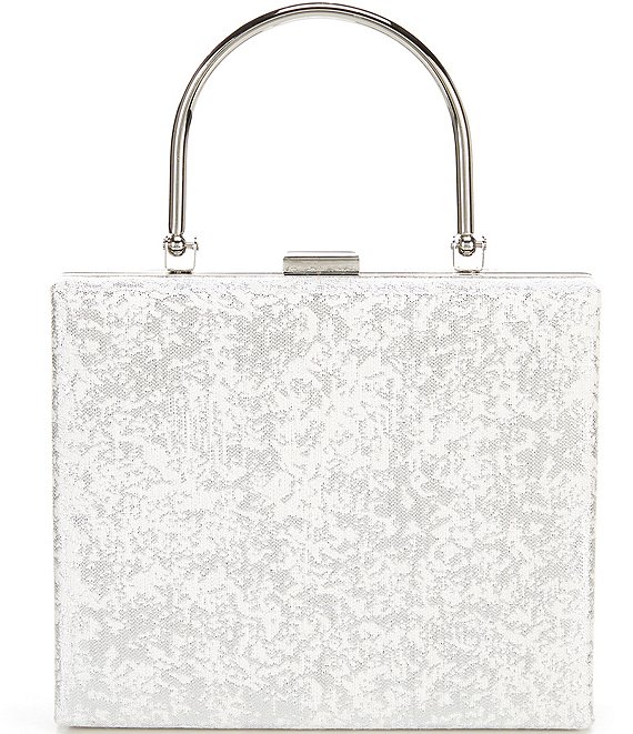 Color:Silver - Image 1 - Jacquard Top Handle Minaudiere Crossbody Clutch