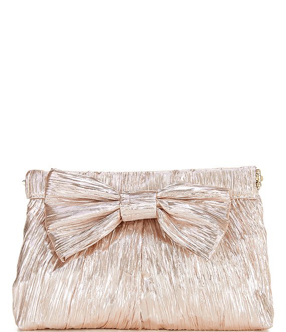 Color:Blush - Image 1 - Lurex Metallic Pleated Bow Clutch