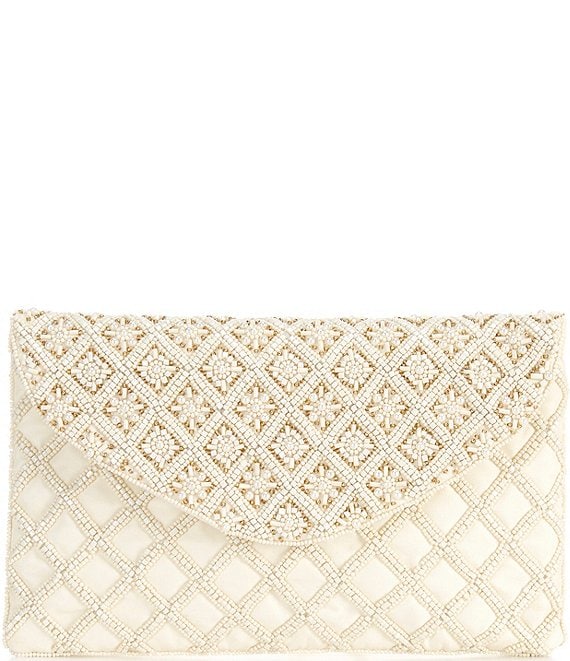 Color:Ivory - Image 1 - Pearl Beaded Envelope Clutch