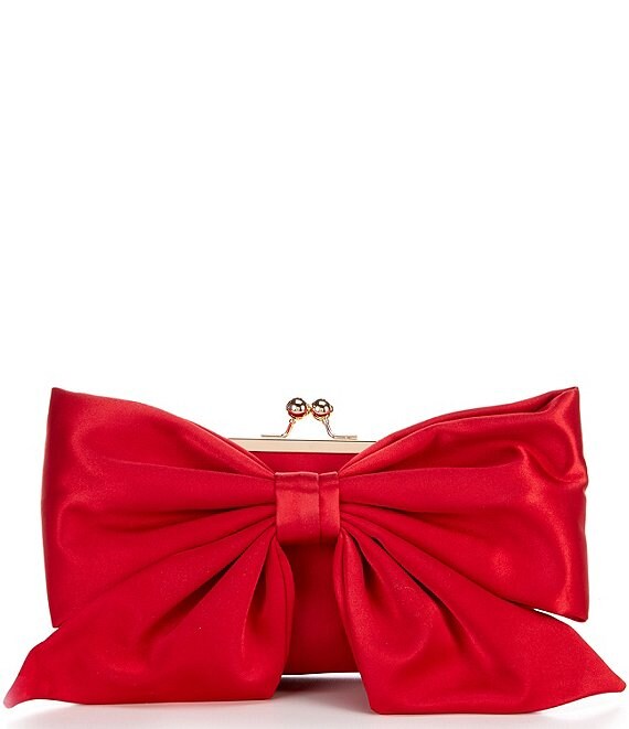 Color:Red - Image 1 - XL Satin Bow Frame Clutch