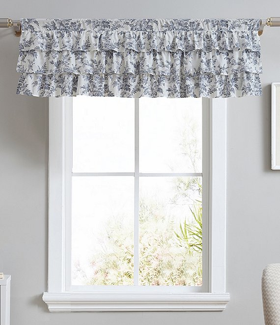 Color:Shadow Grey - Image 1 - Annalise Floral Grey Tier Ruffled Window Valance
