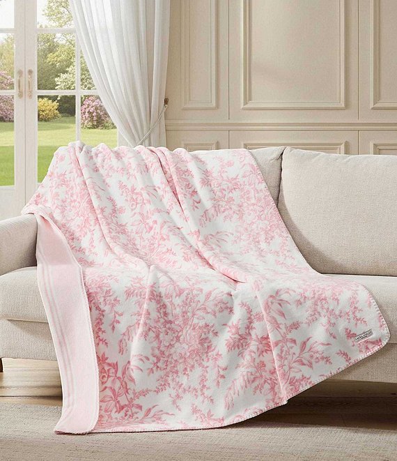 Laura Ashley Bedford Floral Printed Plush Reversible Throw Blanket
