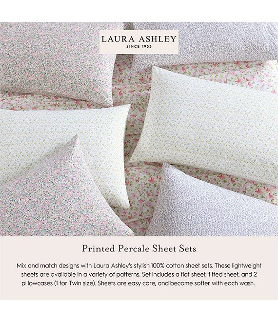 Laura Ashley Emogene Floral Print 200-Thread Count Cotton Percale