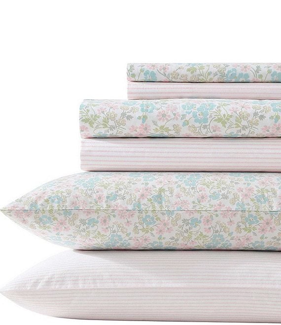 Laura Ashley Jaynie Mixed Print Cotton 6-Piece Sheet Set | Dillard's